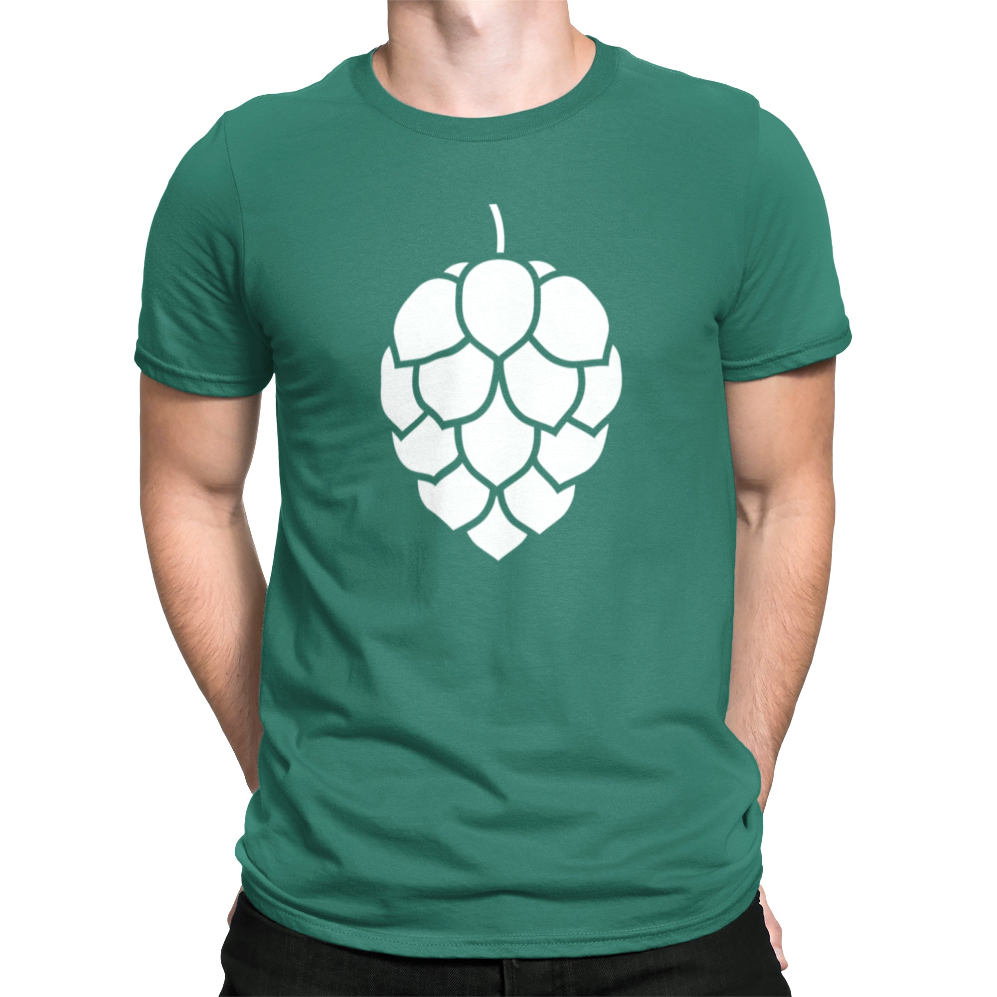 Green Hop Cone Beer T-shirt with large white hop cone graphic