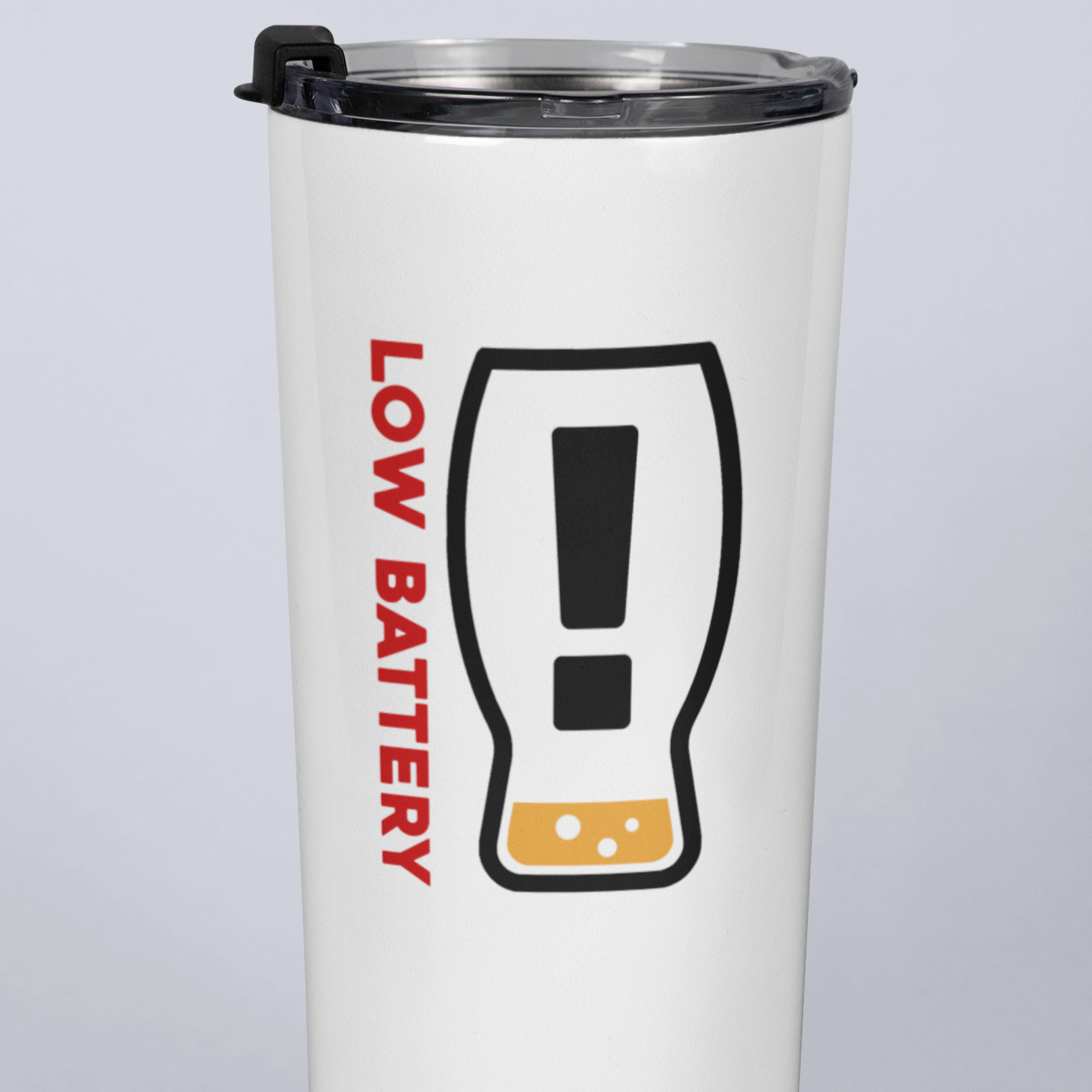 20oz travel mug with low battery icon and Need a Refill text
