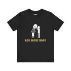 Stick figure adding hops graphic on the Add More Hops t-shirt.