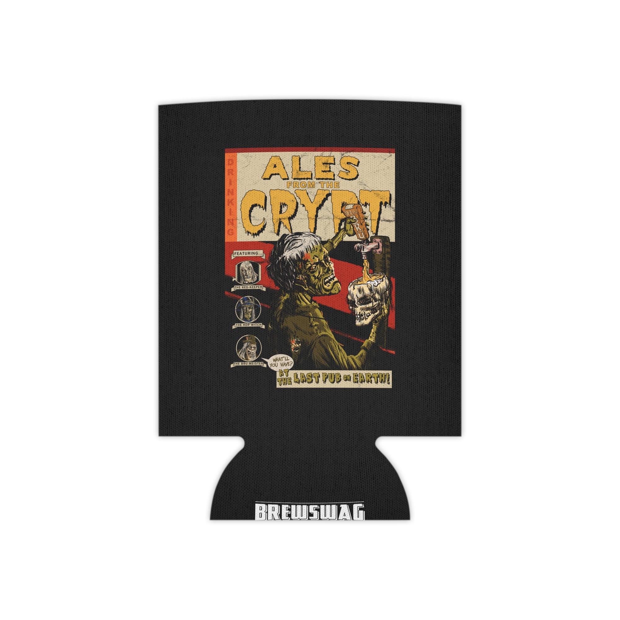 Ales From The Crypt can cooler keeping your drink cold at the zombie pub crawl.
