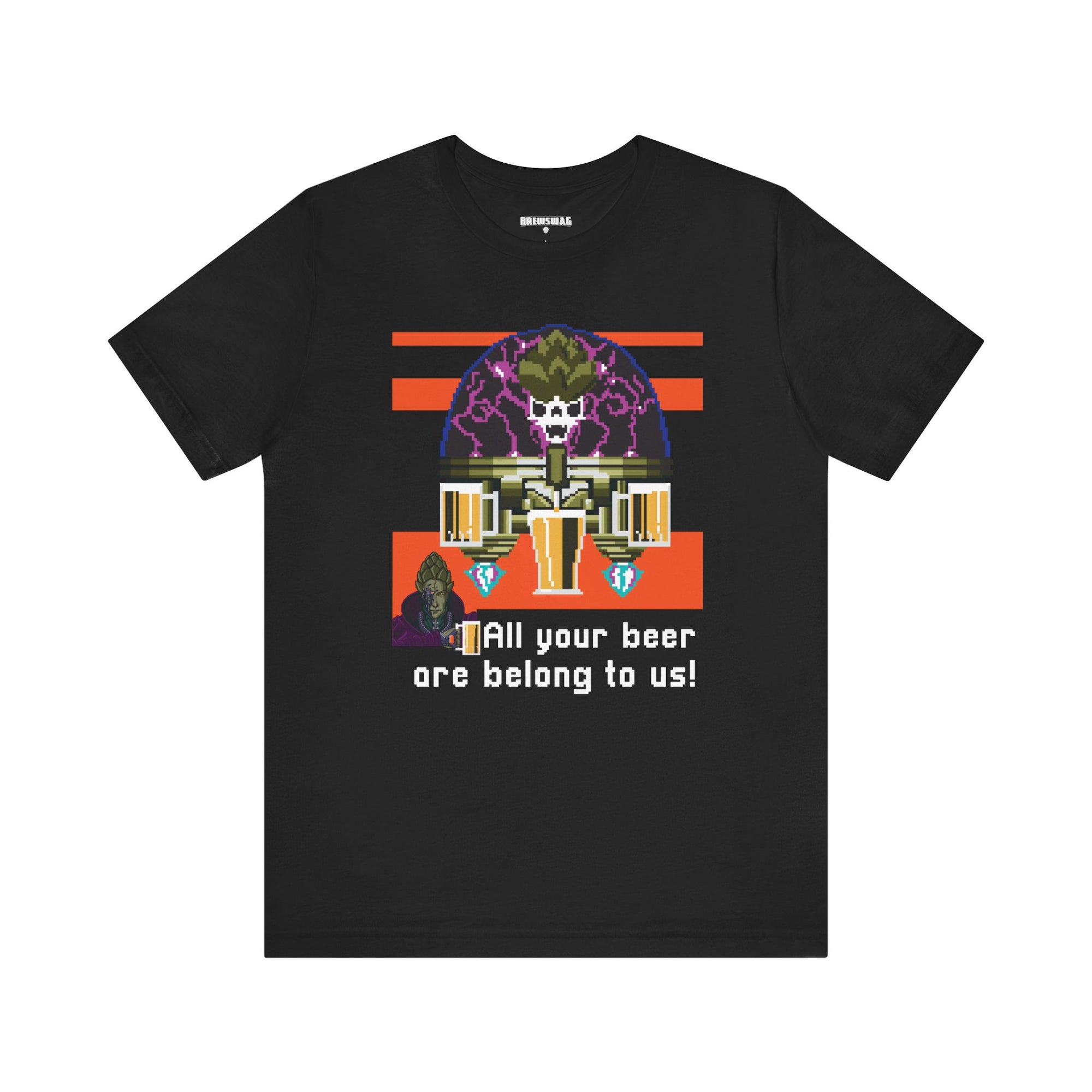 Close-up of 8-bit design on the "All Your Beer Are Belong To Us" T-Shirt.
