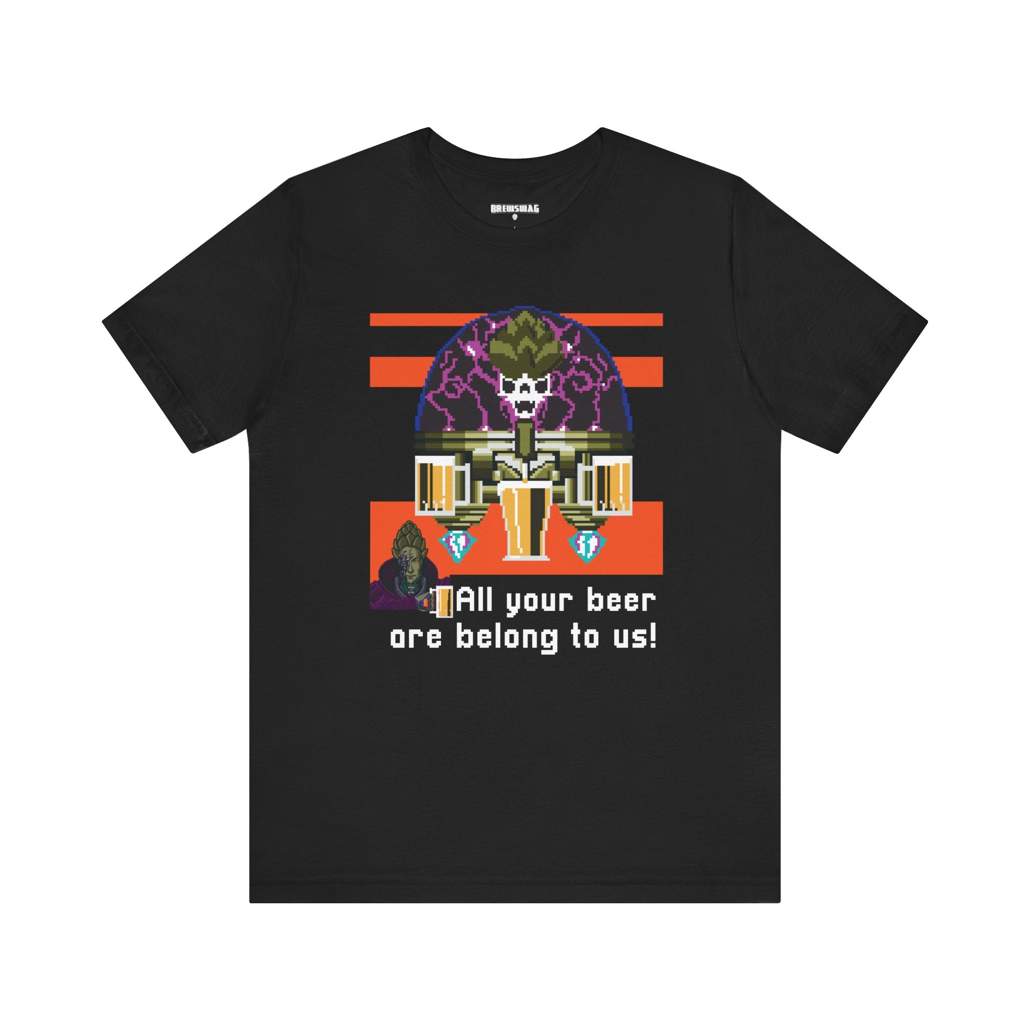 Close-up of 8-bit design on the "All Your Beer Are Belong To Us" T-Shirt.