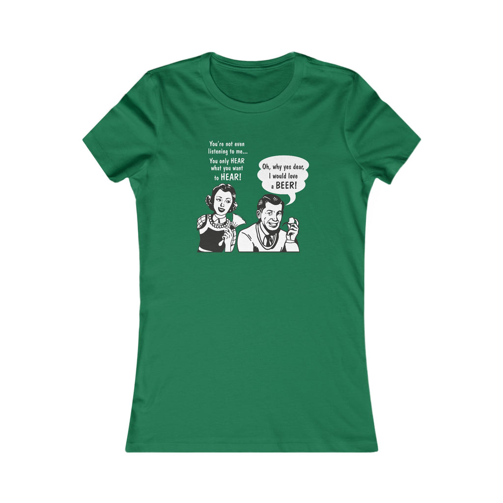 Close-up of retro comic art on the "Yes Dear, I Would Love A Beer" Women’s T-Shirt.