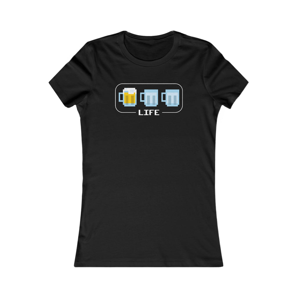 Playful parody of 90s video game health meter on a comfortable ladies’ T-shirt