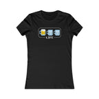 Playful parody of 90s video game health meter on a comfortable ladies’ T-shirt