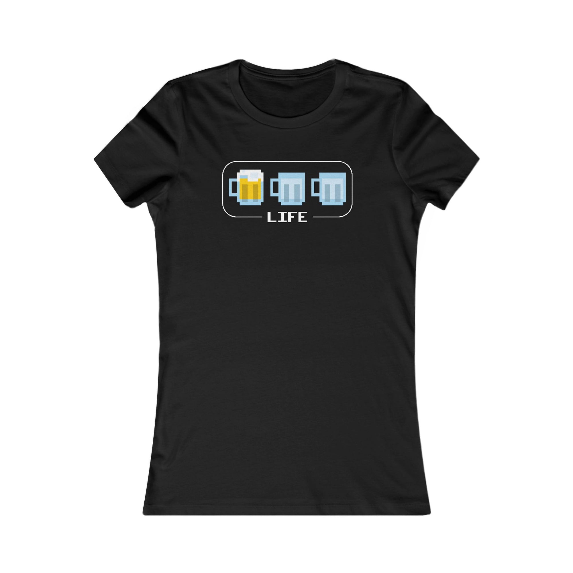 Playful parody of 90s video game health meter on a comfortable ladies’ T-shirt