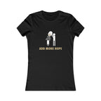 Playful stick figure design adding hops on the women’s Add More Hops t-shirt.