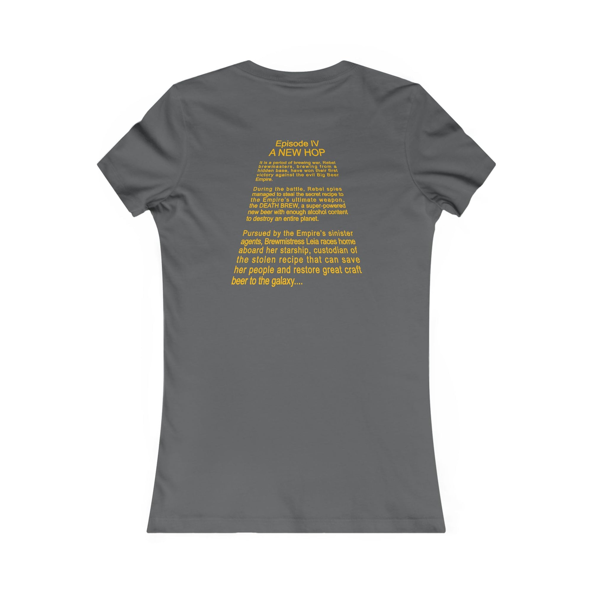 Back view of the Episode IV: A New Hop storyline on dark grey T-shirt