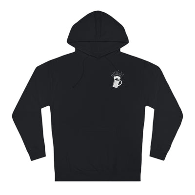 BrewSwag Beer is Living Proof hoodie with small beer mug on front and full quote on back