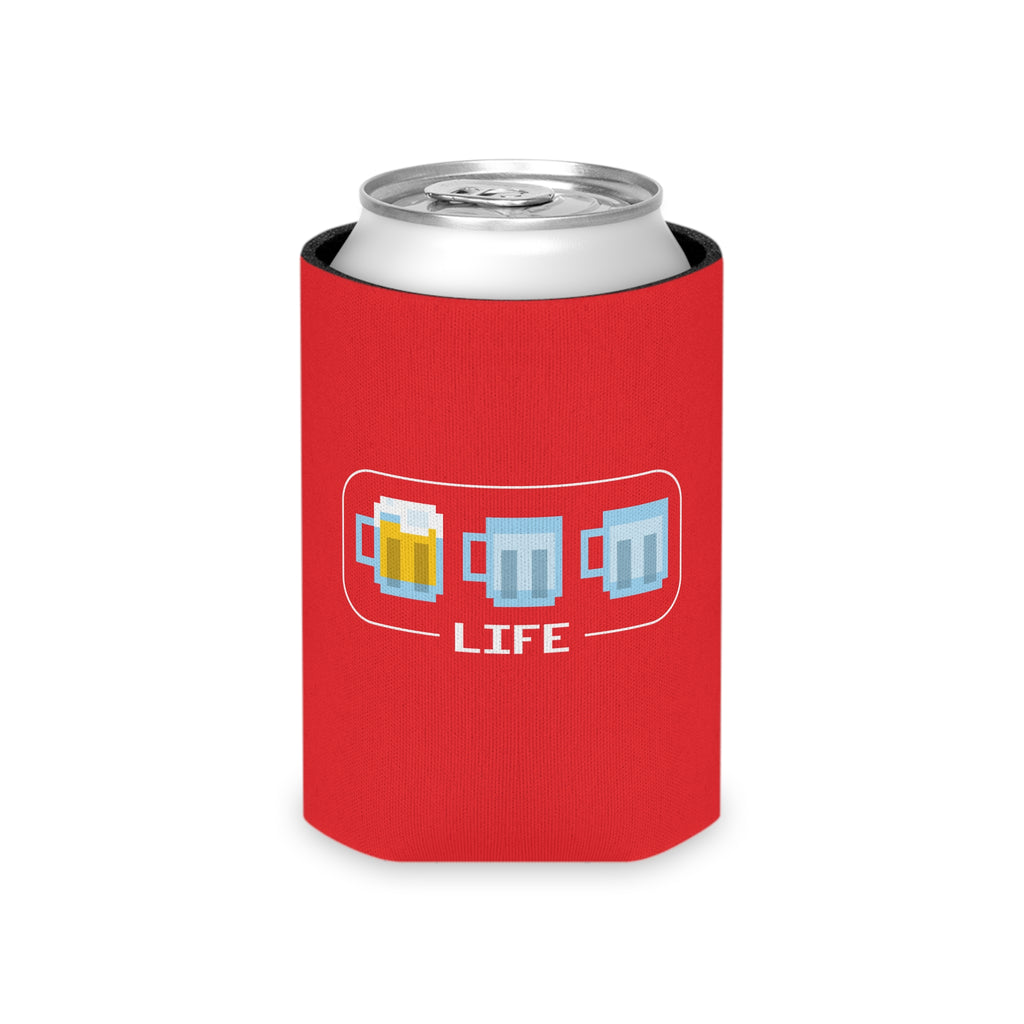 BrewSwag Beer Life Bar can cooler featuring retro arcade life meter design