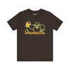 Brown unisex tee showcasing a playful cosmic creature design
