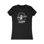 Close-up of ‘Beer is Living Proof’ text design on a contoured-fit women’s tee