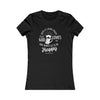 Close-up of ‘Beer is Living Proof’ text design on a contoured-fit women’s tee