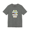 Colorful calavera design with beer mugs and wheat elements on ring-spun cotton