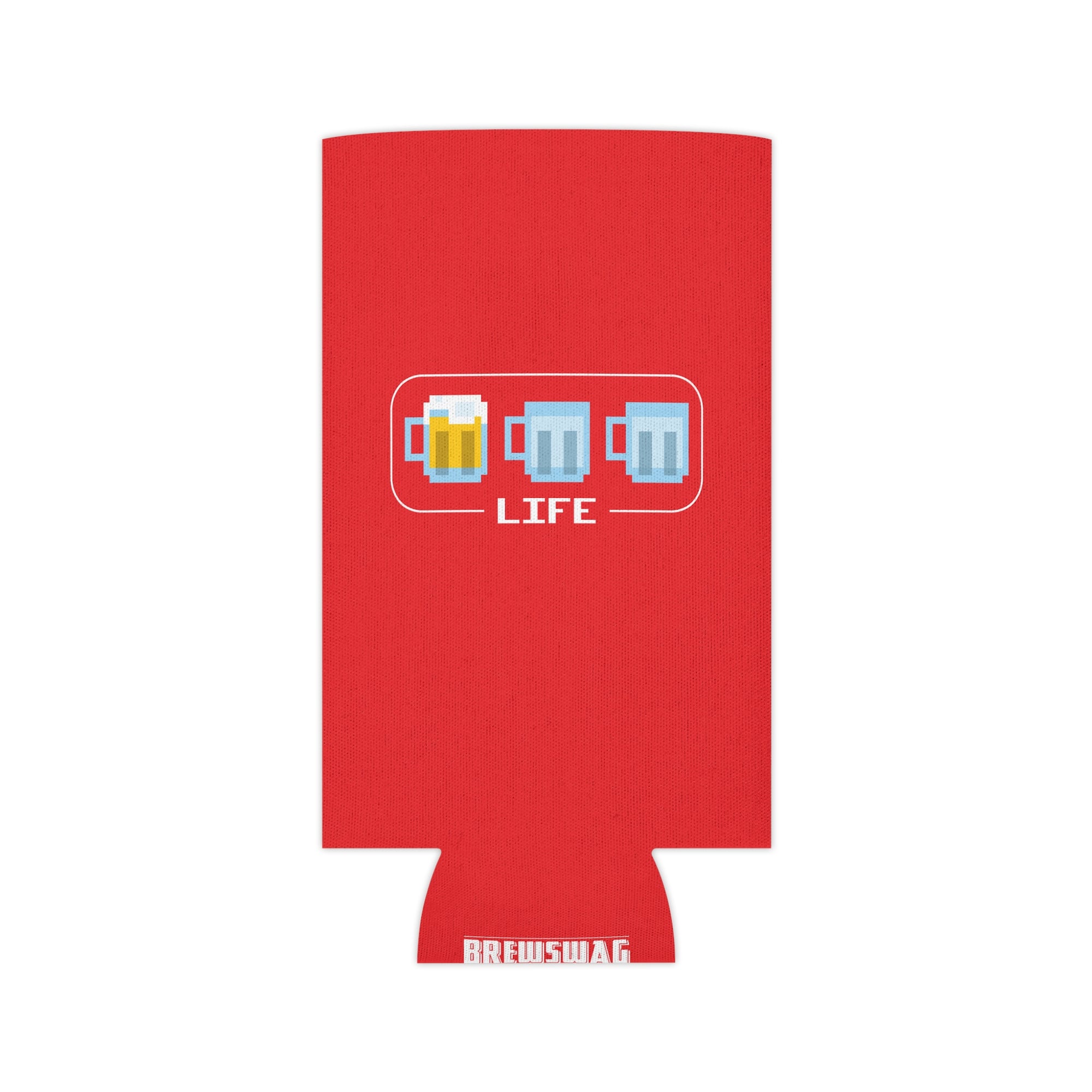 Craft beer can cooler with 80s/90s gaming-inspired life bar illustration