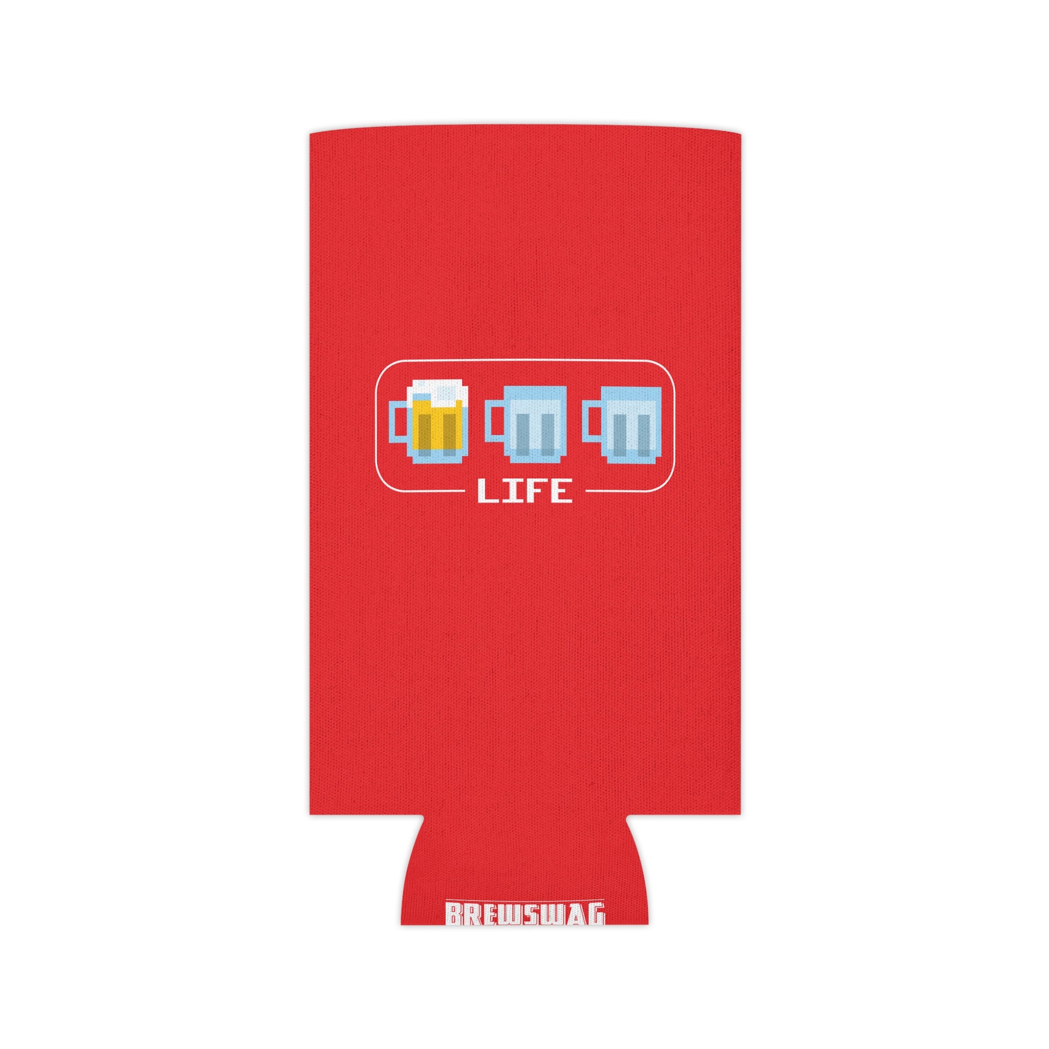 Craft beer can cooler with 80s/90s gaming-inspired life bar illustration
