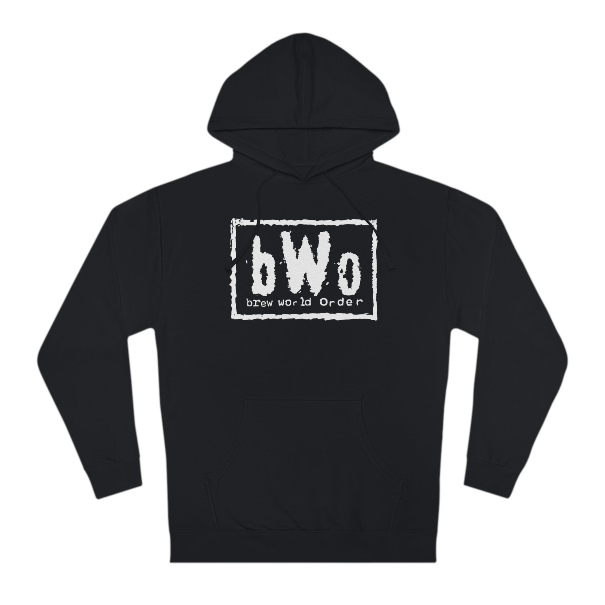 Front view of the Brew World Order hoodie showing large bWO text across the chest