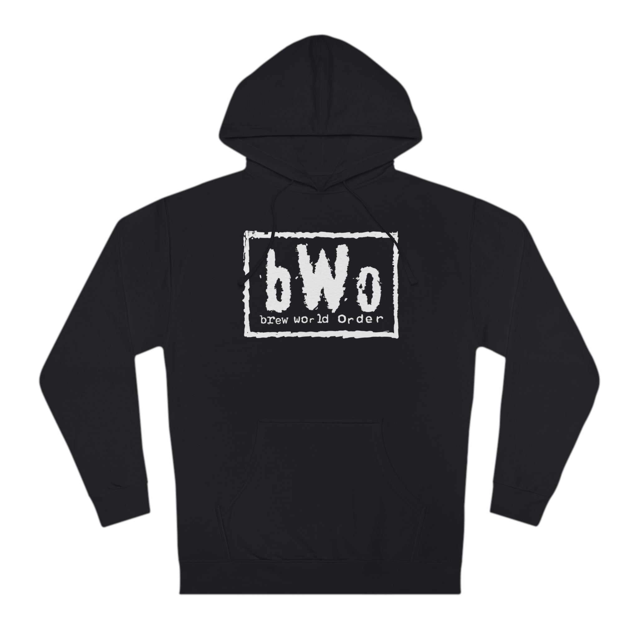 Front view of the Brew World Order hoodie showing large bWO text across the chest