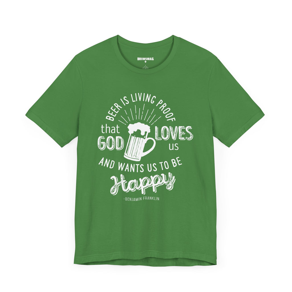 Playful beer mug illustration accompanying the famous quote on a cozy T-shirt