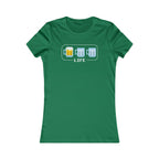 Green women’s tee referencing classic arcade life bars, now with beer mugs