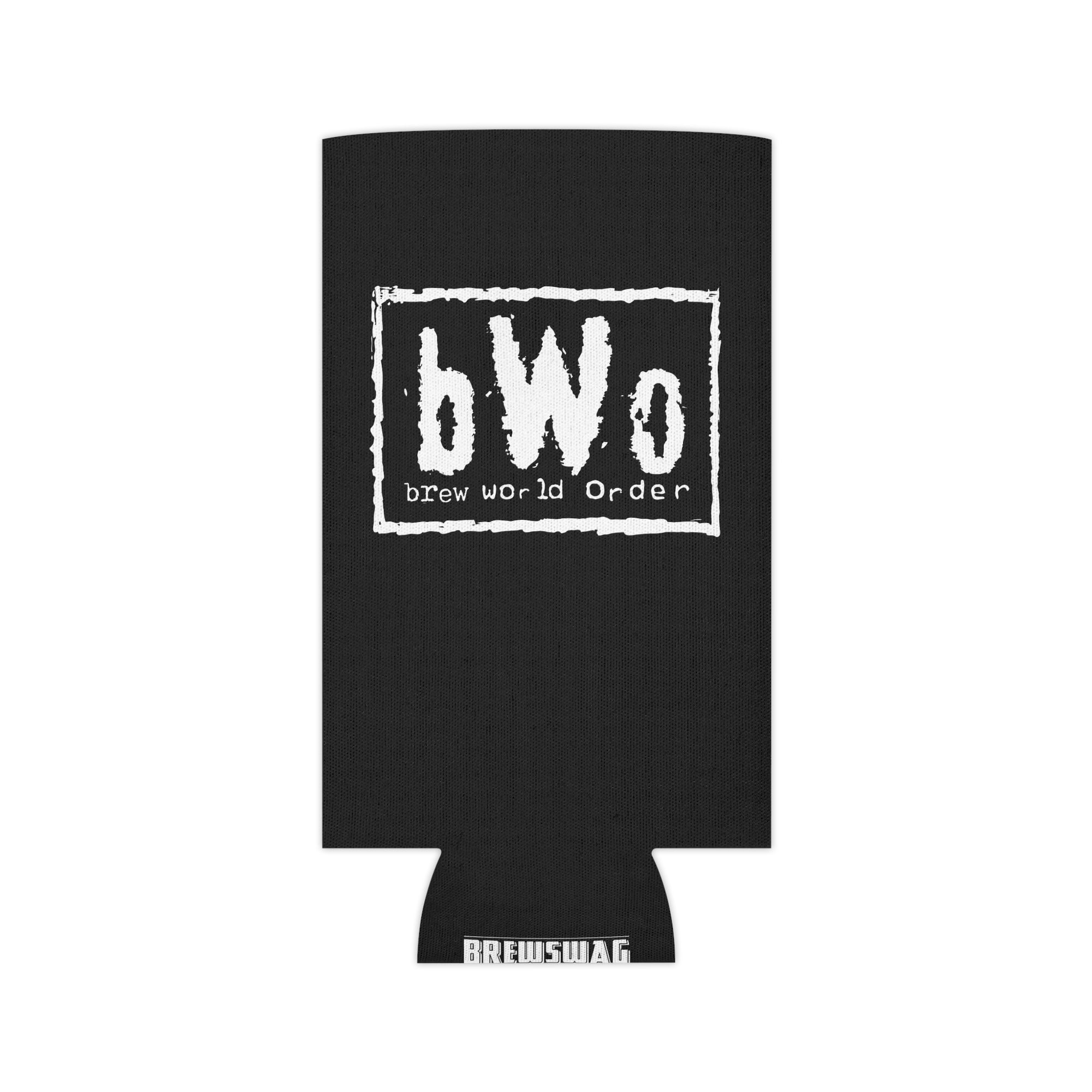 Neoprene Beer World Order can sleeve featuring wrestling-inspired design