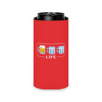 Neoprene can sleeve with three beer mugs graphic, showing only one full mug