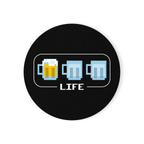 Round ceramic coaster showing low ‘beer health’ with one full mug left