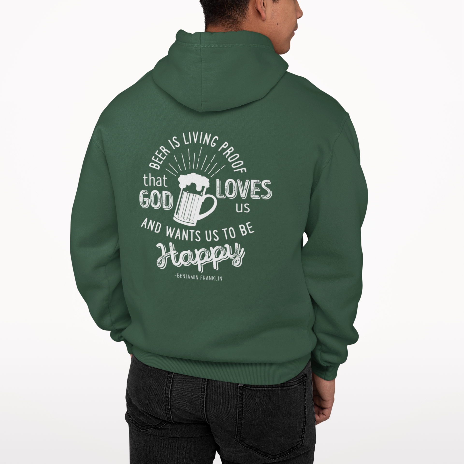 Warm and breathable hoodie with a fun nod to rumored Ben Franklin wisdom