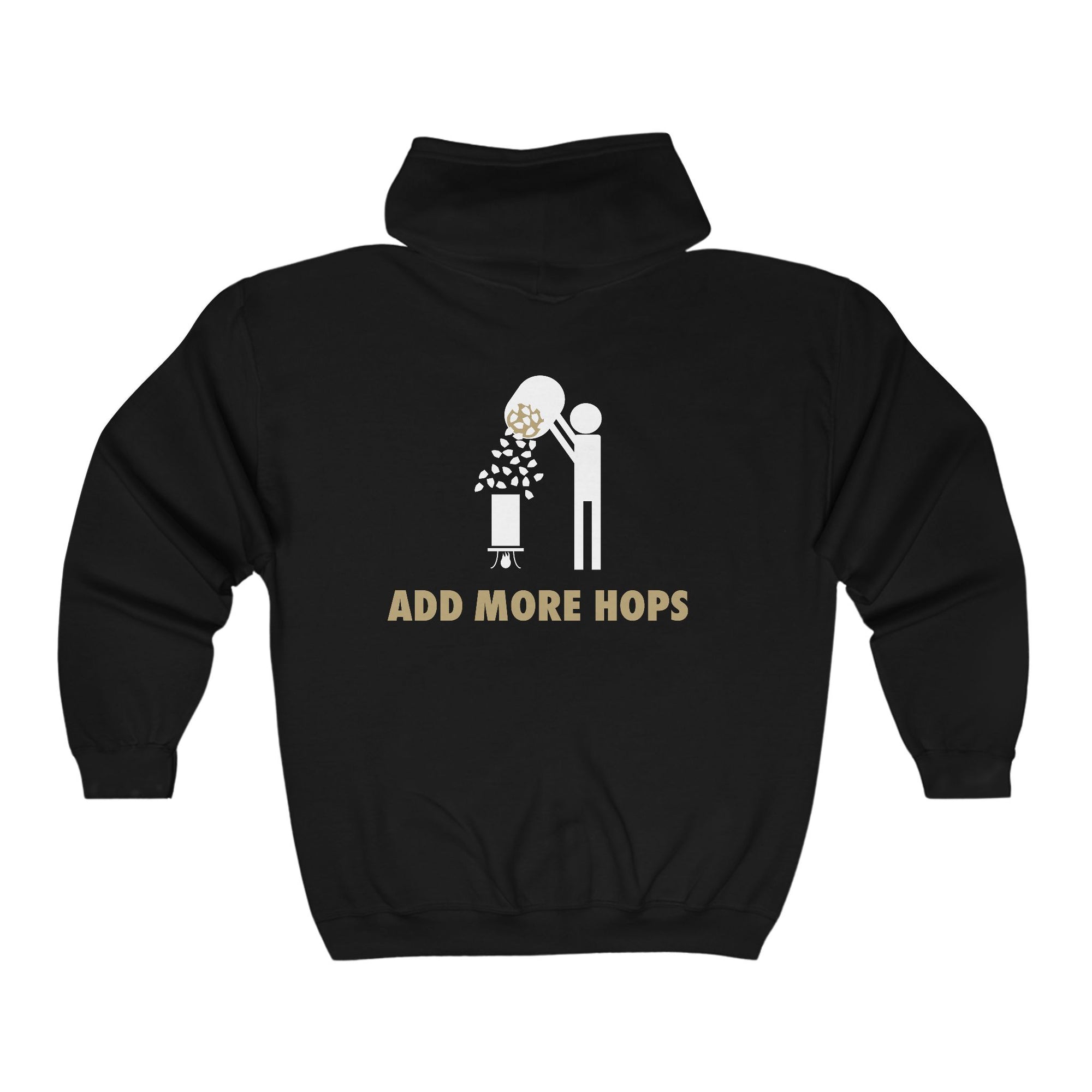 Unisex fit Add More Hops hoodie with front and back artwork."