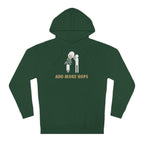 Close-up of the brewing-themed front graphic on the Add More Hops hoodie.