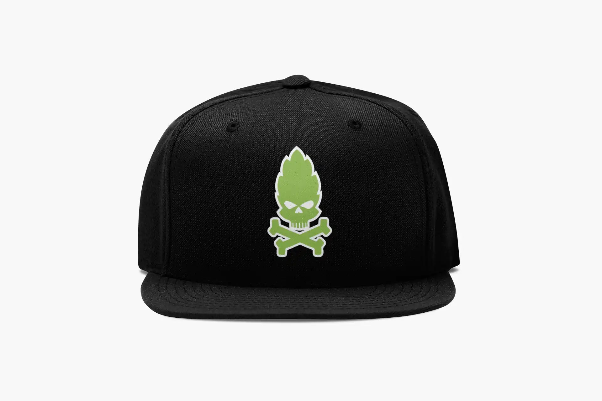 Structured high-profile beer hat with bright green hop cone skull