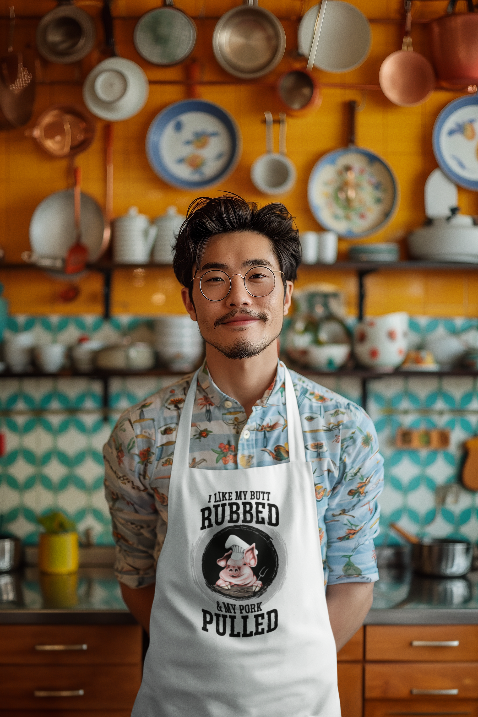Adjustable apron for pitmasters featuring bold BBQ slogan
