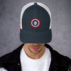 Craft beer hat featuring patriotic hop design on navy and white cap