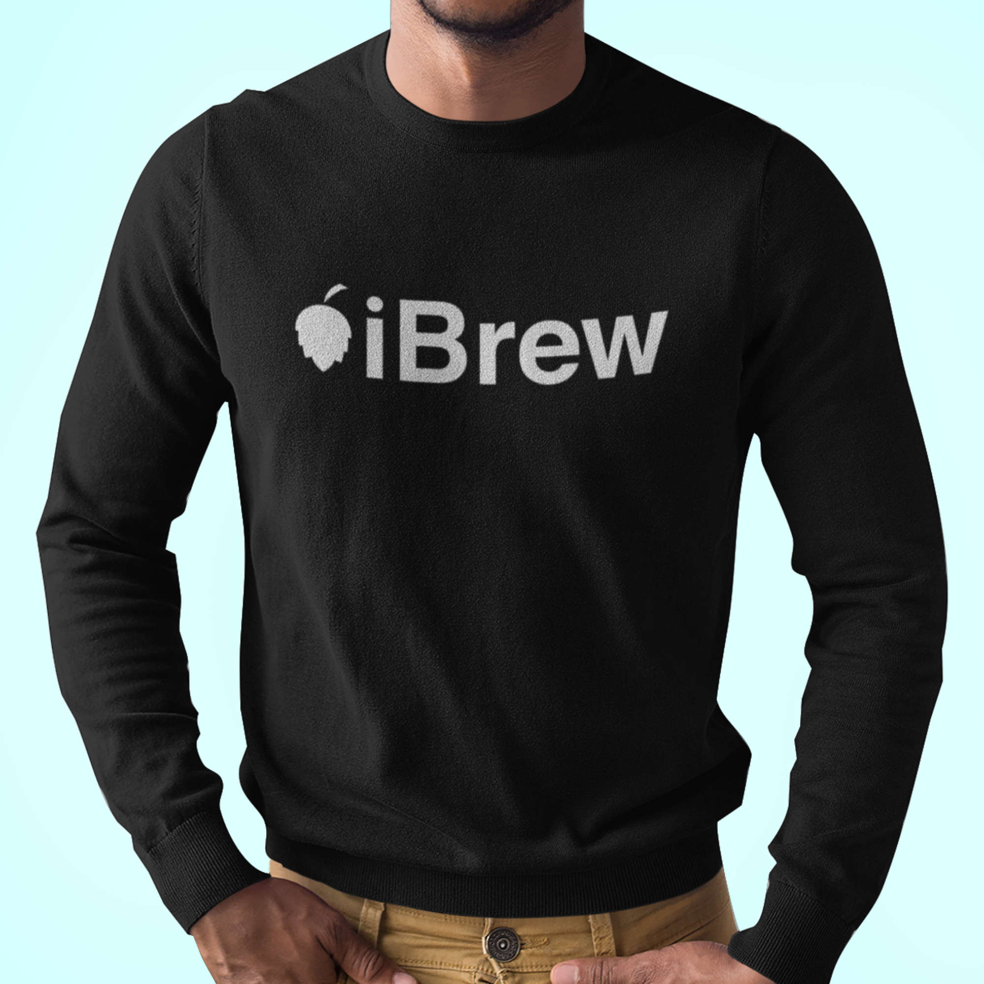 Black long-sleeve t-shirt with white iBrew Homebrewer script