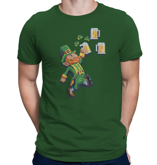 8-Bit Leprechaun St. Patrick's Day t-shirt with retro Irish design.