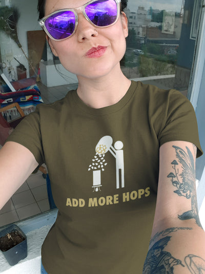 Add More Hops Homebrewing T-Shirt Women's Action Shot