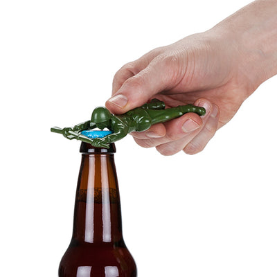 Army Man Bottle Opener in Action