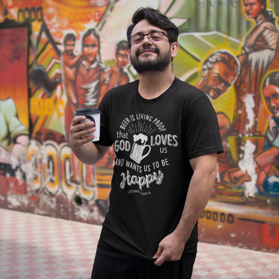 BrewSwag brand T-shirt celebrating Ben Franklin’s rumored love of beer