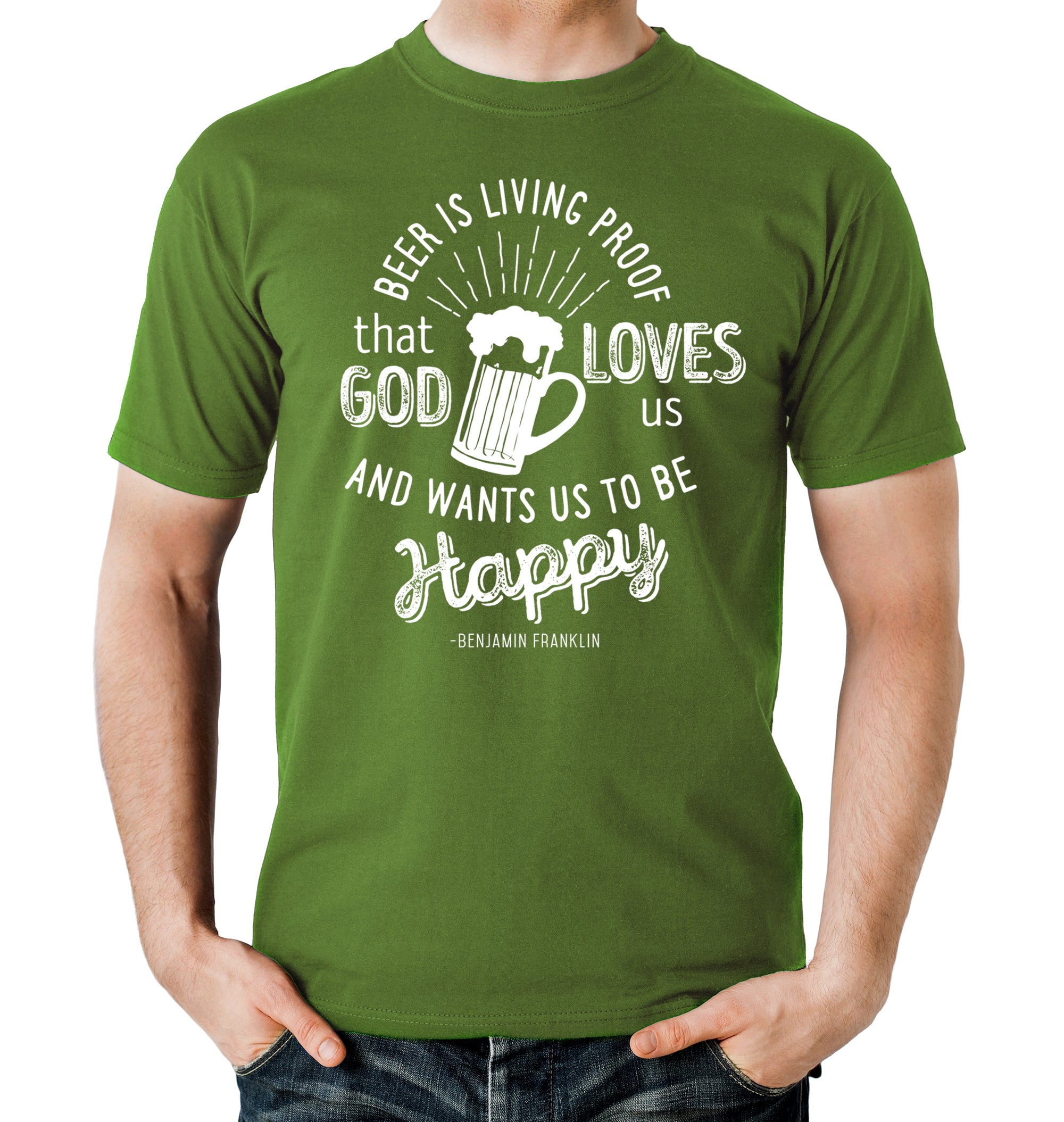 Ben Franklin-inspired beer quote T-shirt in 100% ring-spun cotton
