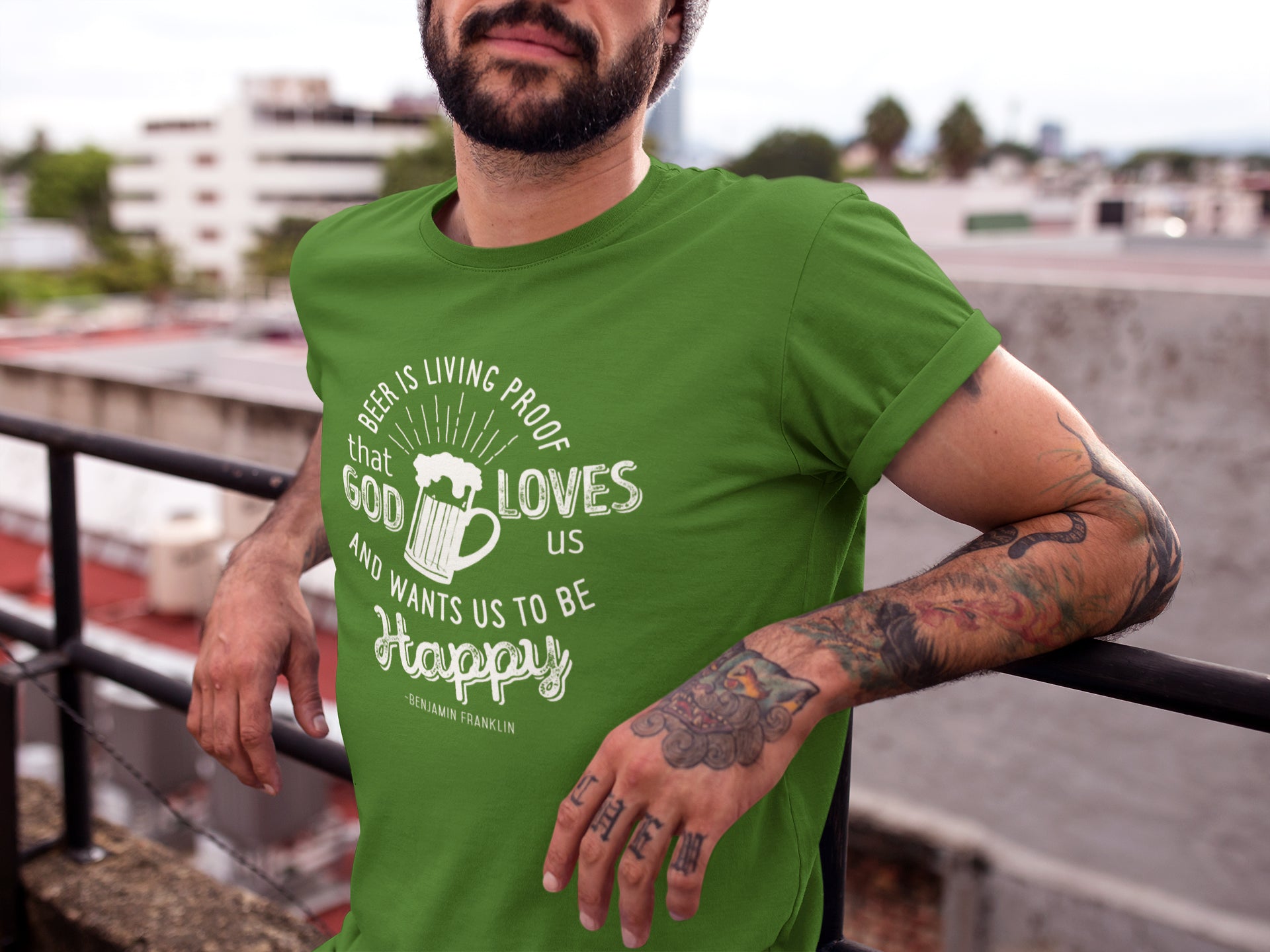 Front detail of Beer is Living Proof tee, ideal for craft beer enthusiasts