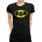 Close-up of the Women’s BatHop Symbol T-Shirt showcasing its detailed design and bold printing.