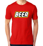 Close-up of the Beer Brick Building Blocks T-Shirt design, highlighting the playful block-inspired elements.