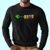 Black long sleeve tee with hop-cone Pac-Man chasing four pints of beer