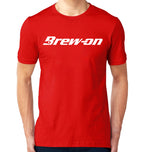 Brew-On Brewing Tools T-shirt in red with white text on the front