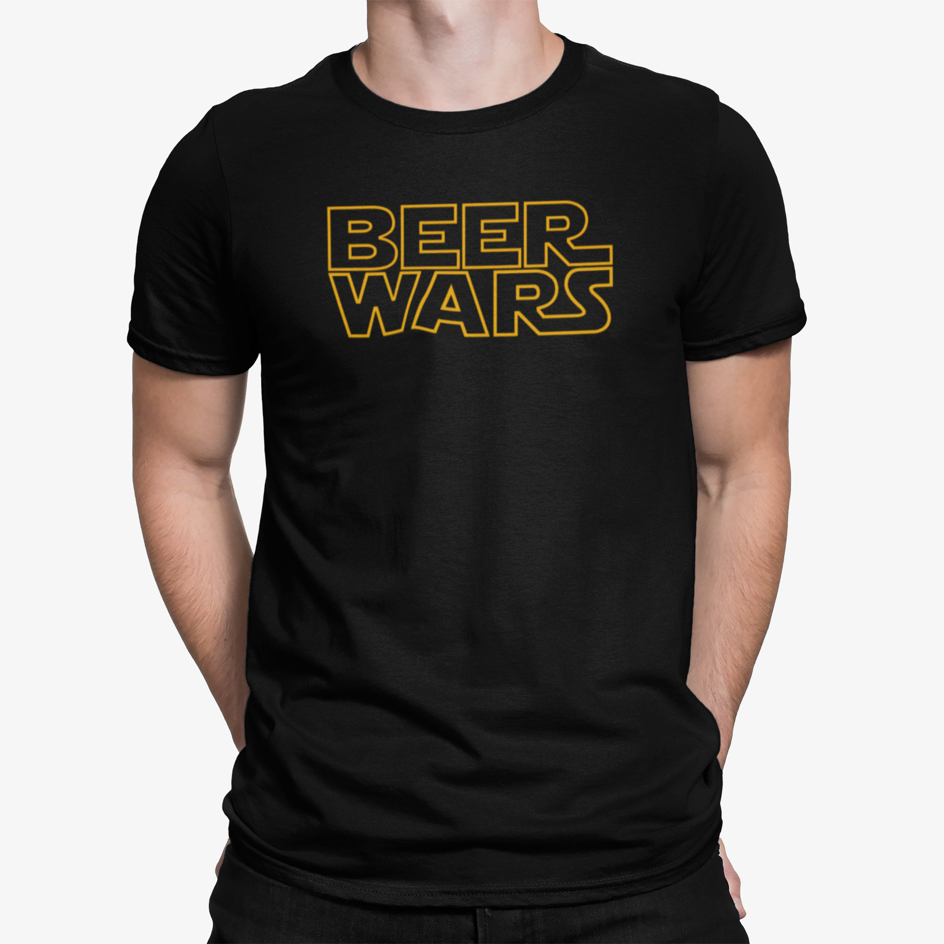 BrewSwag Beer Wars A New Hop T-Shirt with stylized front text in black
