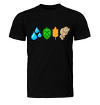 Unisex short-sleeve tee displaying fundamental beer ingredients icons