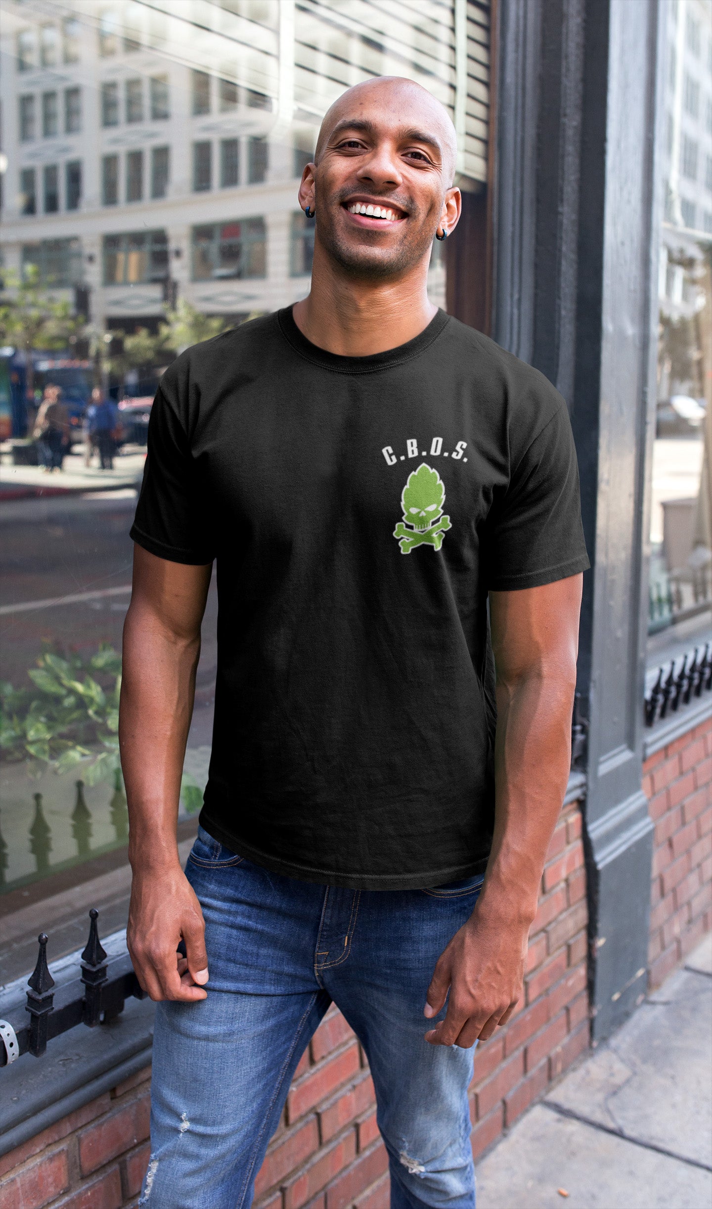 Hop skull society shirt in black with bold neon green print