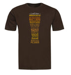 Craft Beer Styles shirt listing 20 beer types in pint glass shape