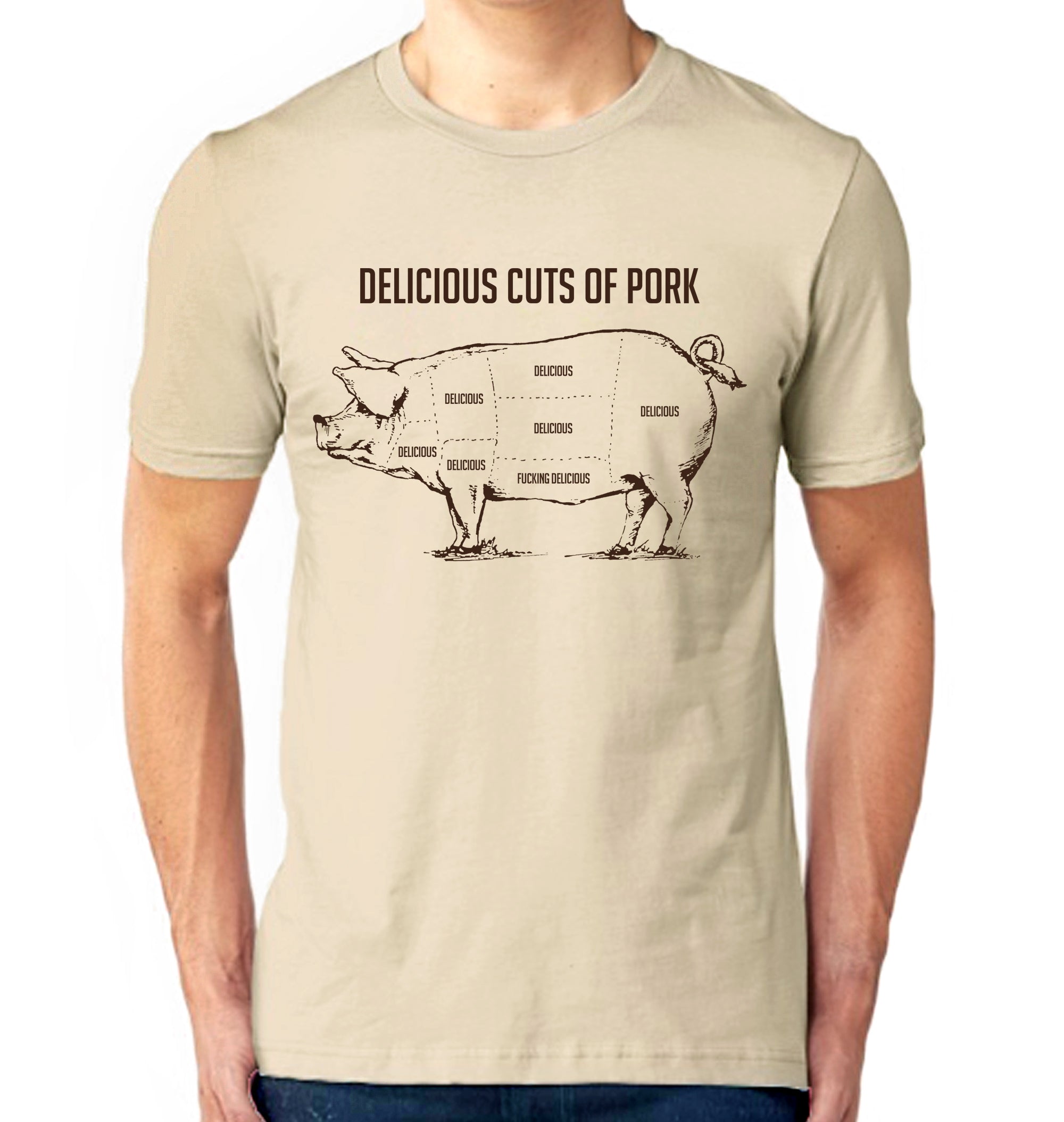 Cuts of Pork Fucking Delicious BBQ T-Shirt on Model