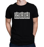 Cask Beer T-shirt with periodic table elements Ca S K in keg shapes